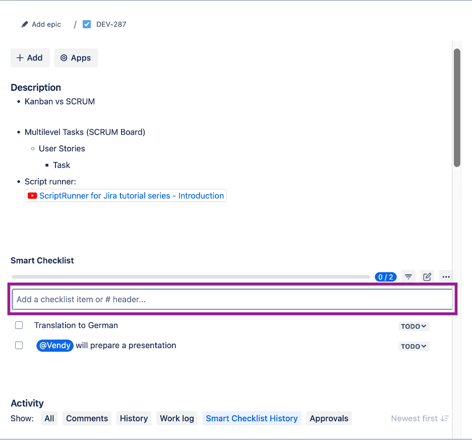 Working with smart Checklist
