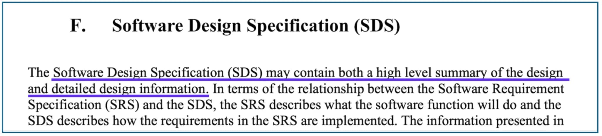 Software Design Specification gemäß Definition der FDA