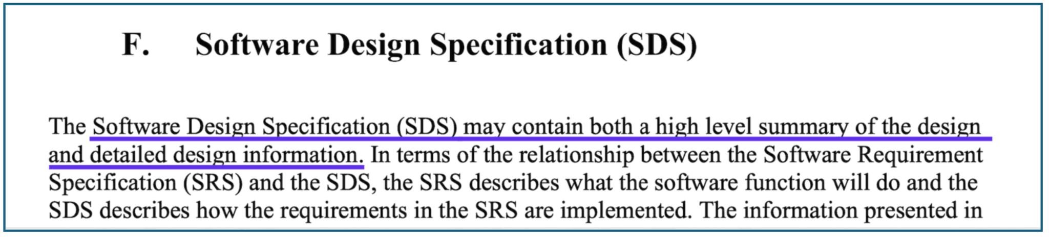 Figure 1: Software Design Specification as defined by the FDA