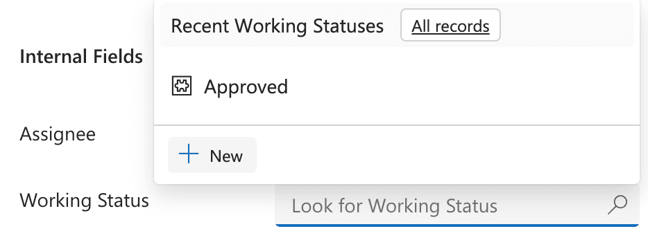 Sélecteur Working Status pour un document maître