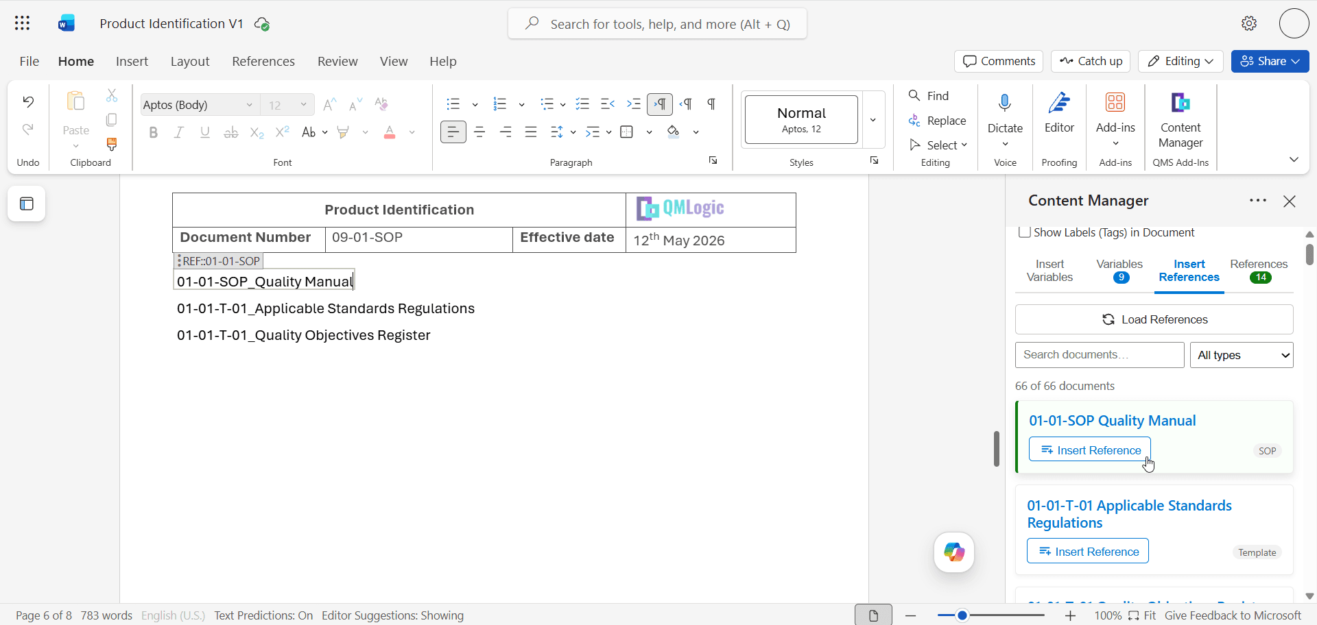 Insertion d'une référence croisée dans un document Word