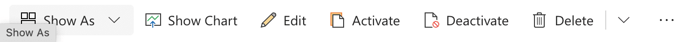 Die Symbolleiste der Kategorieliste mit den Aktionen New, Edit, Activate, Deactivate und Delete.