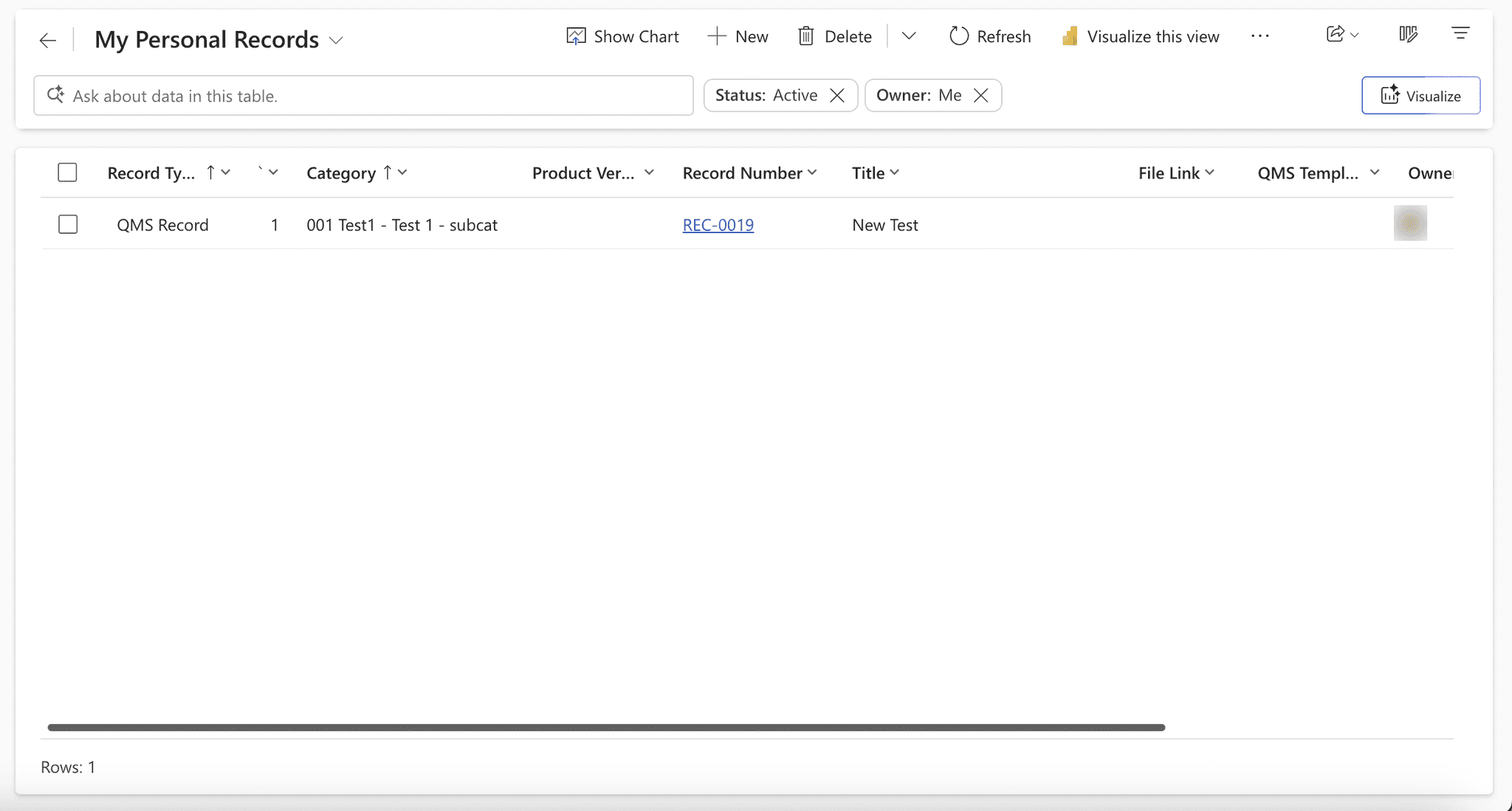 The My Personal Records list showing the user's own personal records.